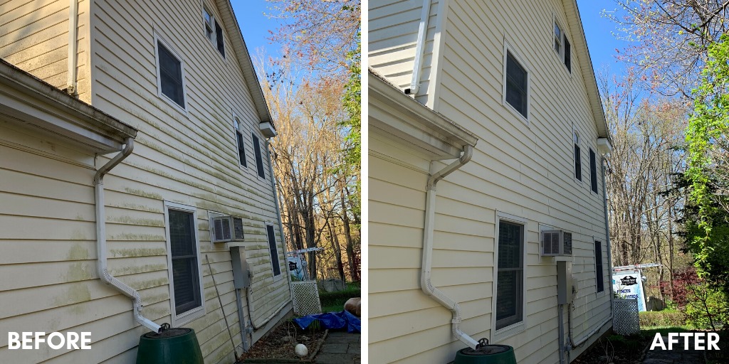 side of house soft wash before and after